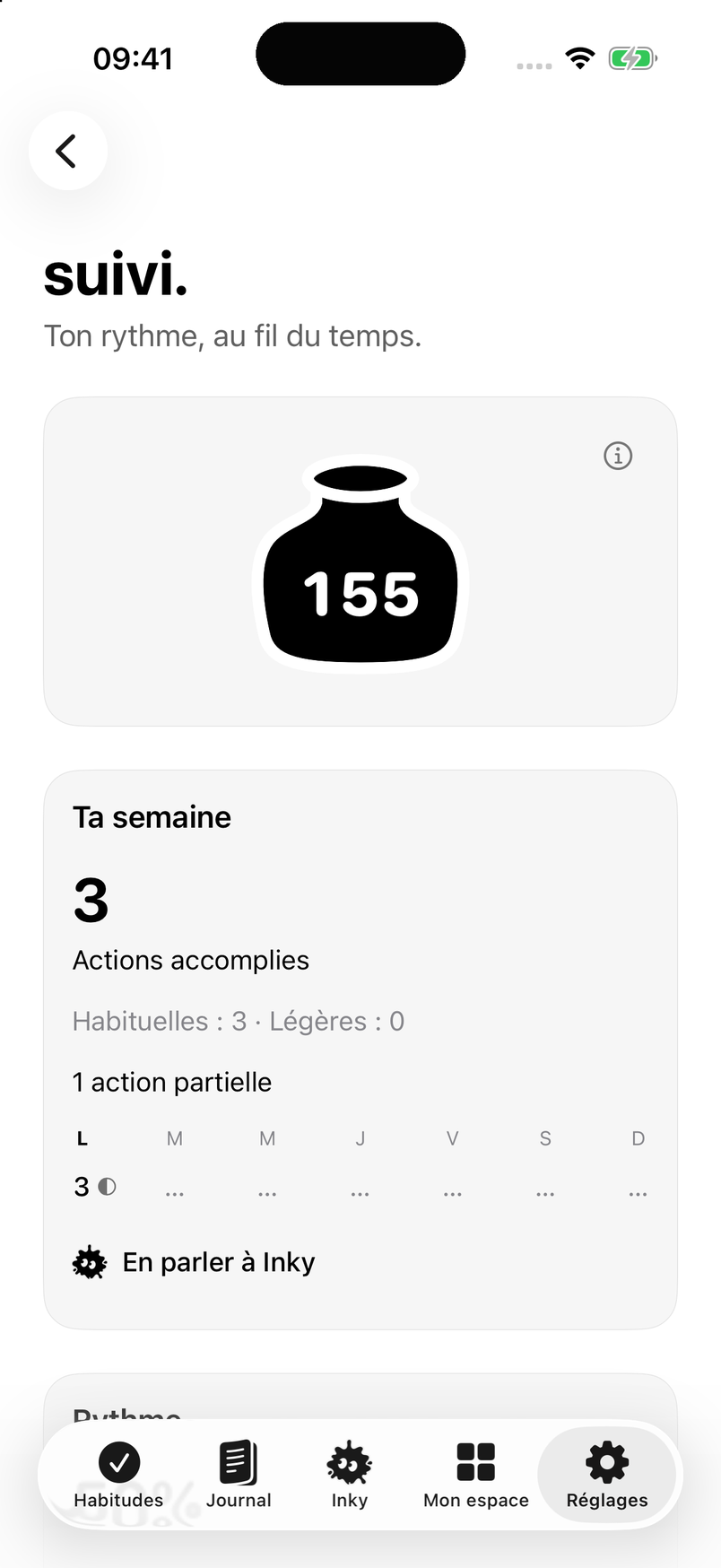 Vue Suivi avec l’Encre et les statistiques détaillées